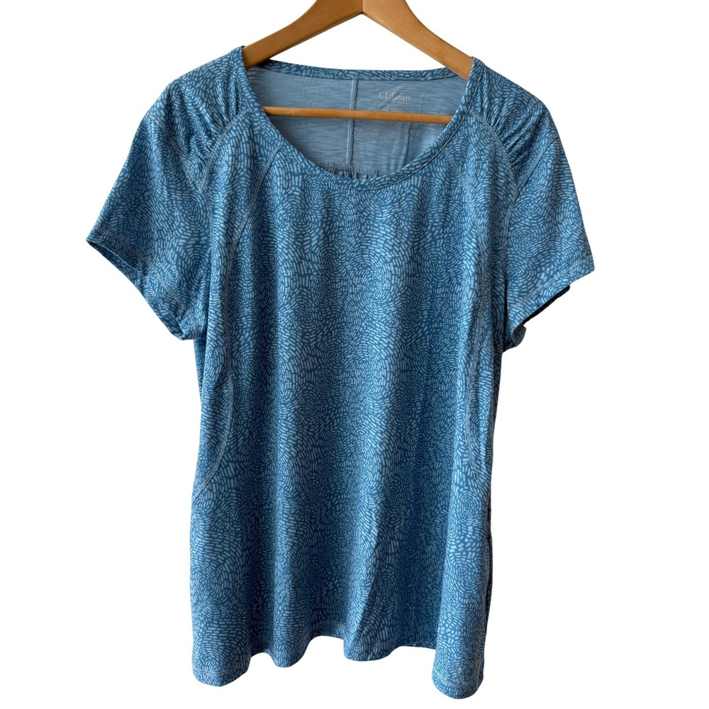 LL Bean Womens XL Blue Mosaic Print Trail Tee Short Sleeve T-Shirt